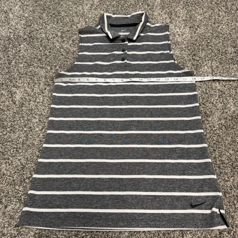 Nike Dri-FIT Sleeveless Polo Shirt Womens Small Gray White Striped Golf Tennis